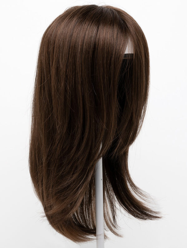 long topper brown on wig stand