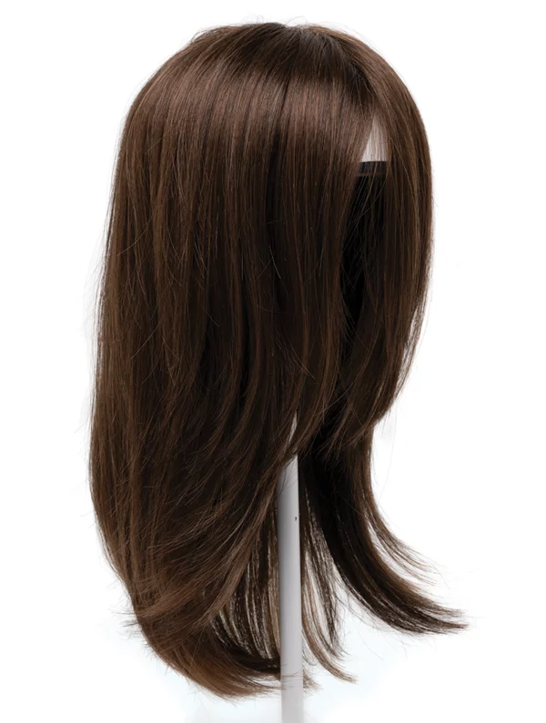 long topper brown on wig stand