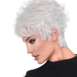 hide profile of model wearing white pixie style wig