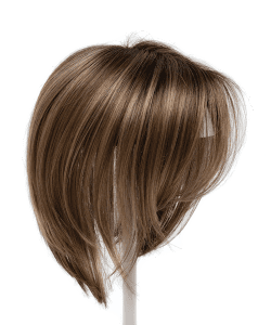 brown bob topper on wig stand