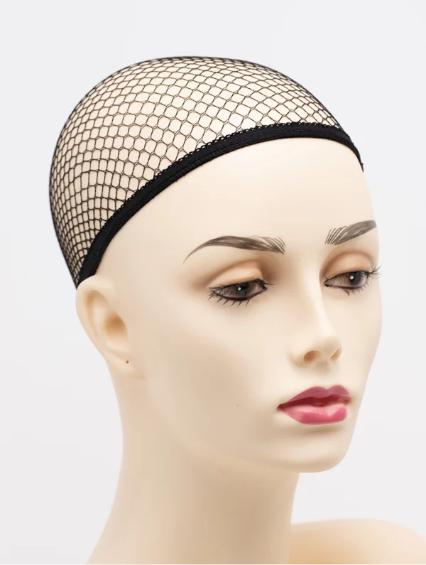 brown fishnet wig cap on envy wig mannequin