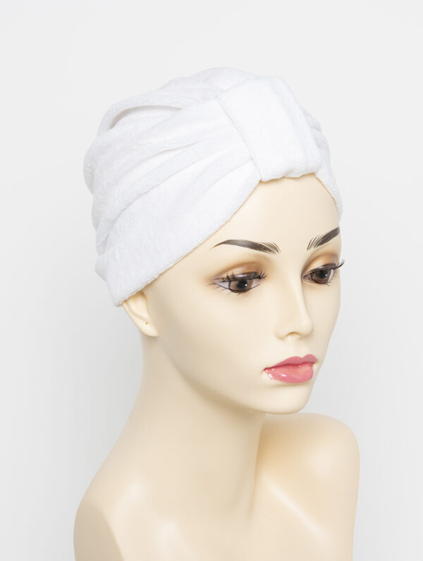 white turban on wig head mannequin