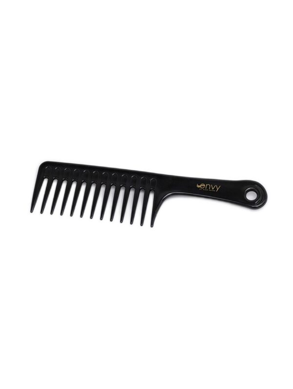 Black envy wigs comb against white background